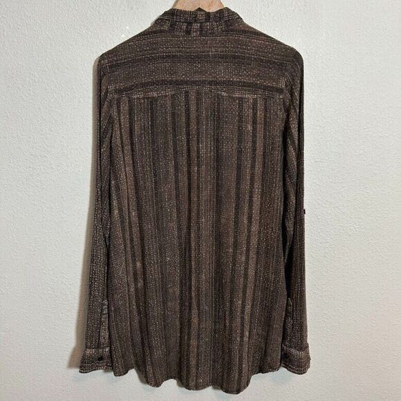 The Nu Vintage Button Up Tunic Shirt M Brown Textured Long Sleeve Stripe Boho - Picture 4 of 9